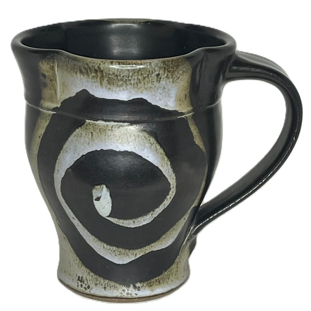 Signed Culbertson Handcrafted Artisan Ceramic Mug With Black & Gray Swirl Design